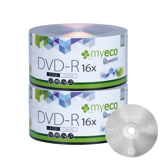 DVD-R MyEco, 4,7 GB, 16X, con el logotipo plateado, paquete de los 100 mejores
