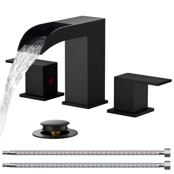 Grifo de baño FORIOUS cuadrado negro mate con forma de cascada de 8 pulgadas y 3 orificios