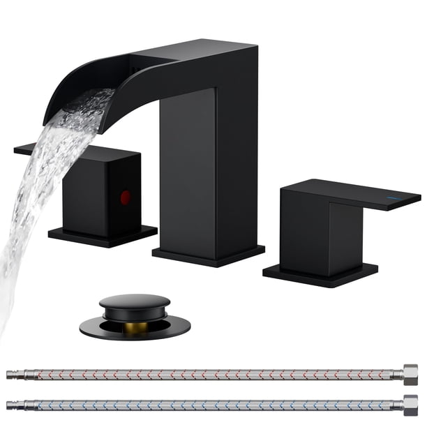 Grifo de baño FORIOUS cuadrado negro mate con forma de cascada de 8 pulgadas y 3 orificios