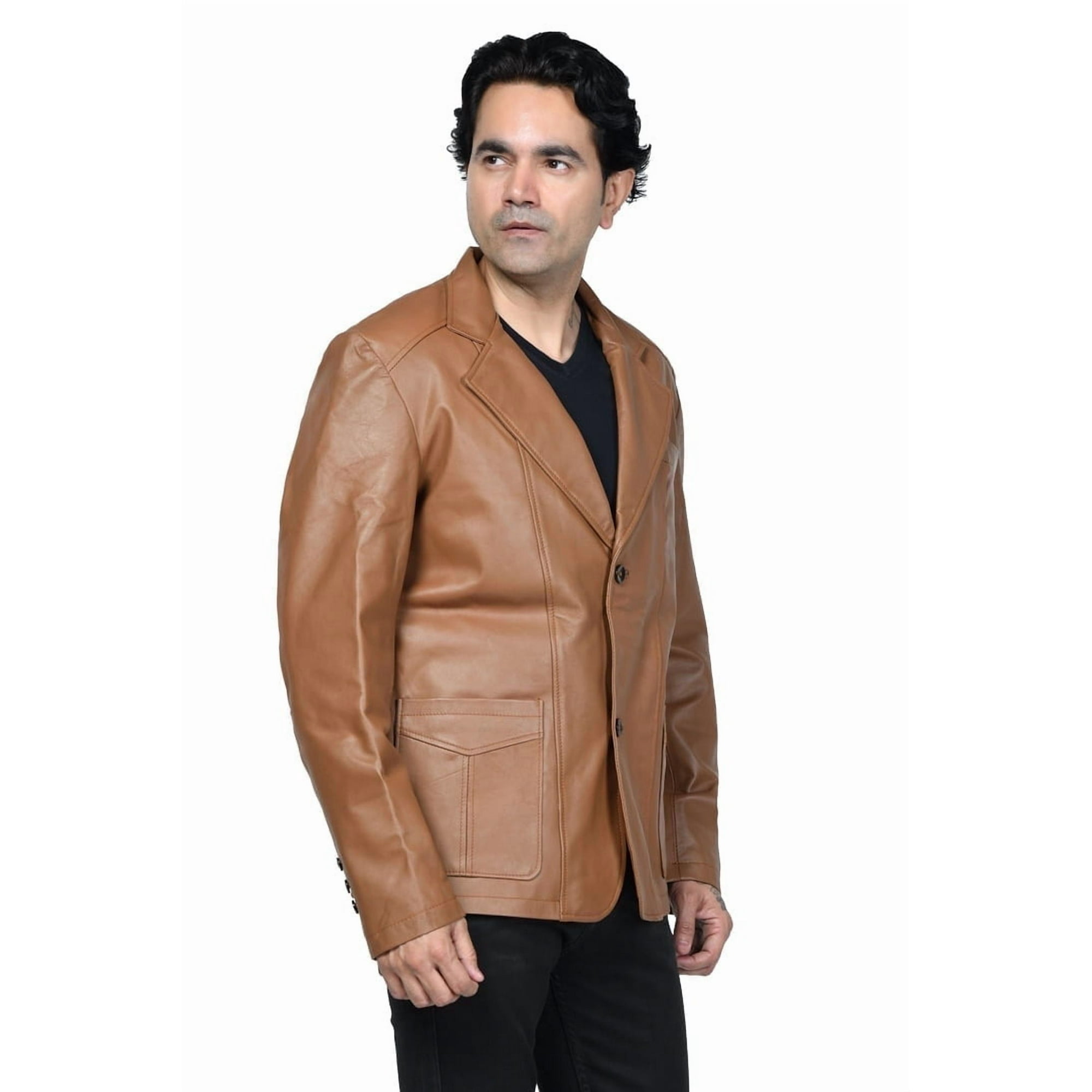 Chaqueta Deportiva Cuero Sharo Classic Leather Tan Hombre