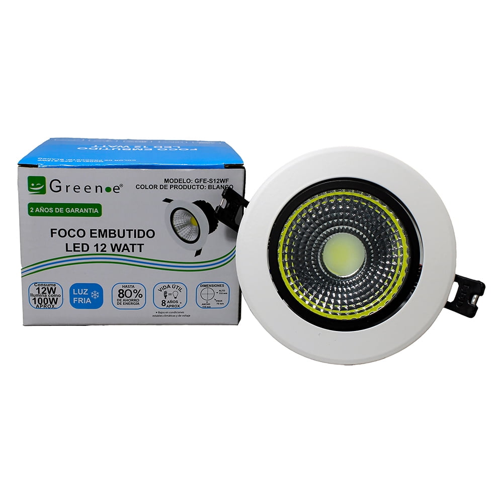 Green E - Foco Embutido Led 12w Luz Fría Blanco
