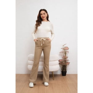 Likeshop - Pantalón Calza Flare Invierno Mujer Forro Frisado Acanalada 7131