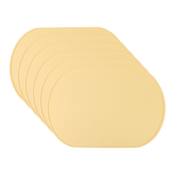 REGALWOVEN Paquete de 6 Manteles Individuales de Silicona para Decoración de Mesa de Comedor de Cocina Lavables Resistentes al Calor Manteles Individuales Limpiables Amarillo Claro 15*10in