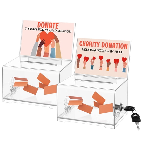 Caja de donaciones THUQ 16x12x10 cm transparente, pack de 2 con candado