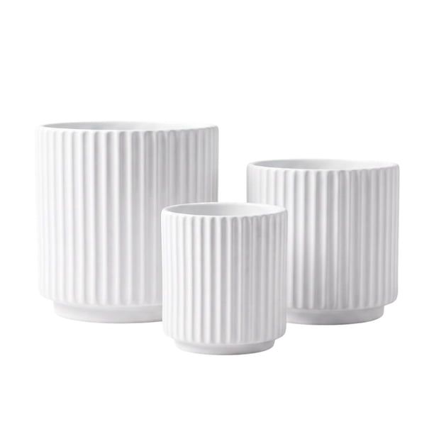 Set 3 Maceteros Macetas De Ceramica Para Plantas Decoracion blanco Acanalado