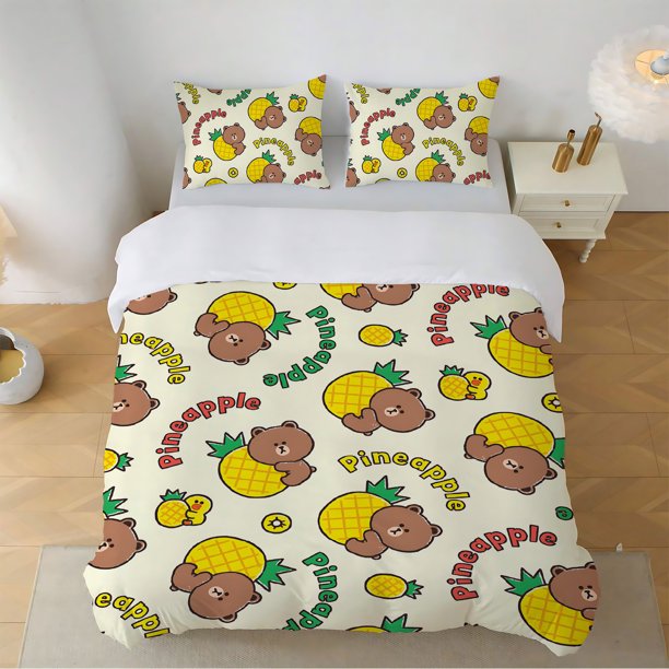 x498 Bed SheetsBrown Bear and ConyS Twin Size Bedding Set Duvet Cover Set Comforter Sets Bed Linen Sets Sheets Home Textile Garden 3-Piece Bedding Set (1 Duvet Cover + 2 Pillow Shams) nj498