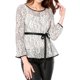 thumbnail image 3 of INSPIRE CHIC Blusa Peplum de Encaje para Mujer con Mangas de Pulsera Florales y Cintura Autoadherente XS Blanca, 3 of 8