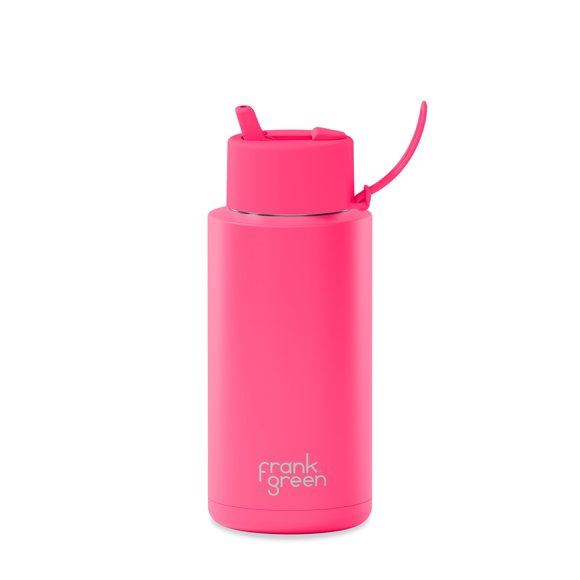 Botella Frank Green 1 L rosa neón con tapa de pajilla abatible