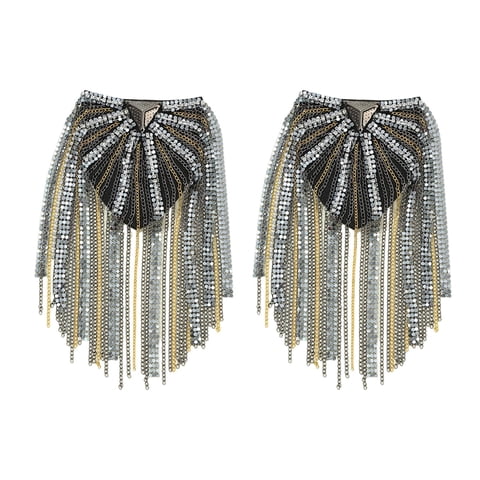 Magideal - Charretera De Cadena De Eslabones , Accesorio De Disfraz De Decoración De Uniforme, Joyería, Broche De Hombro Punk, Placas, Insignia, , Gris