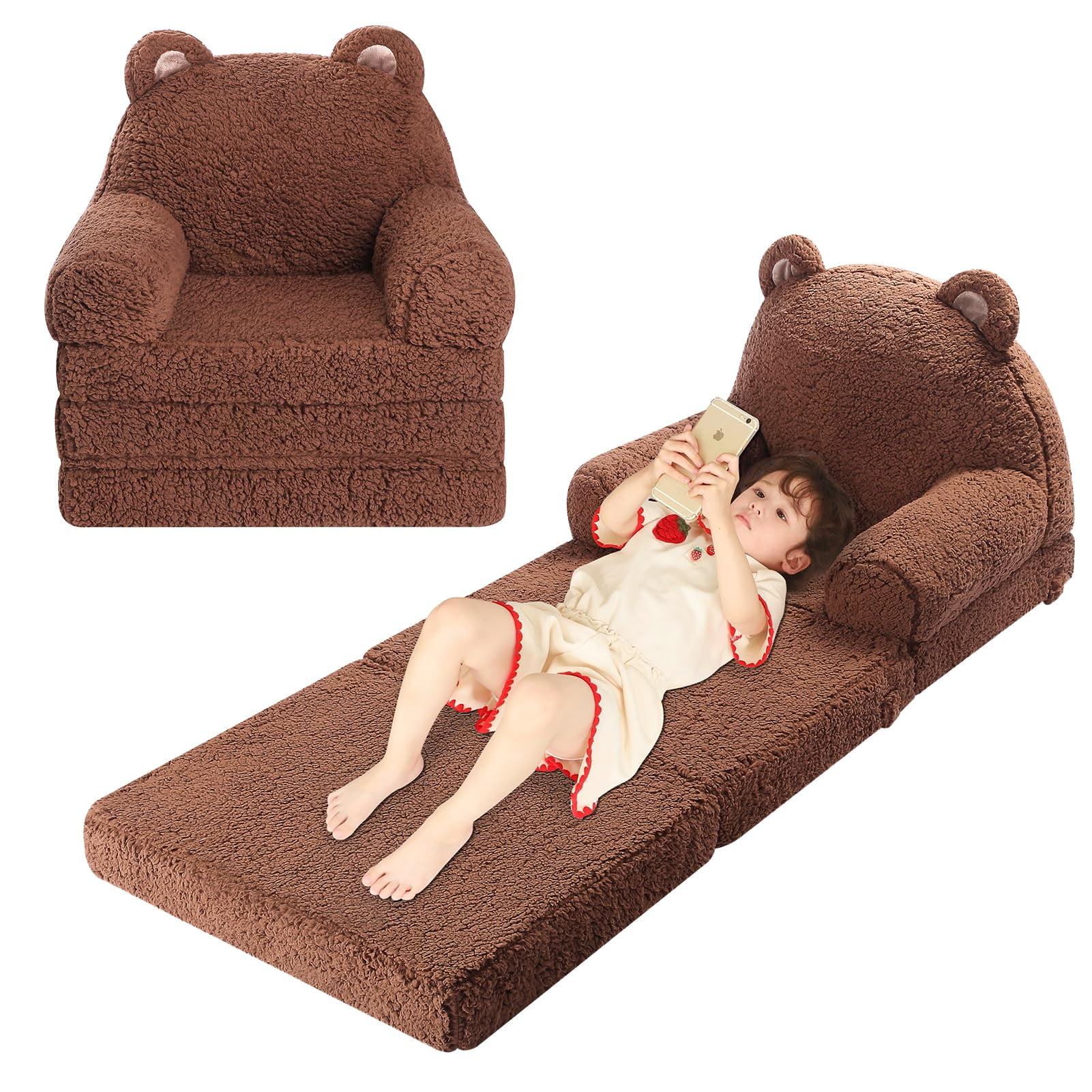 Sofá Plegable Para Niños Momcaywex Sherpa Teddy Bear A Partir De 18 Meses