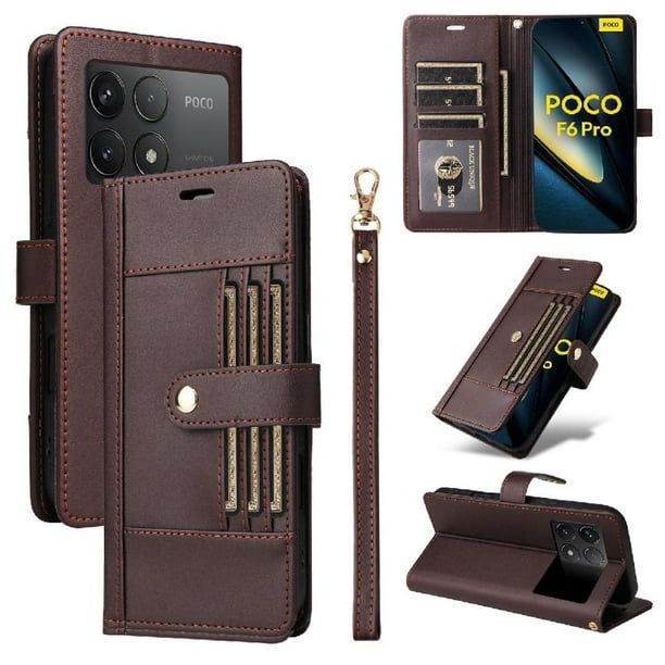 FOXDOCK Funda tipo Cartera para Xiaomi POCO F6 Pro 5G – Cubierta de Cuero PU con Múltiples Ranuras, Bolsillo para Efectivo y Correa de Muñeca
