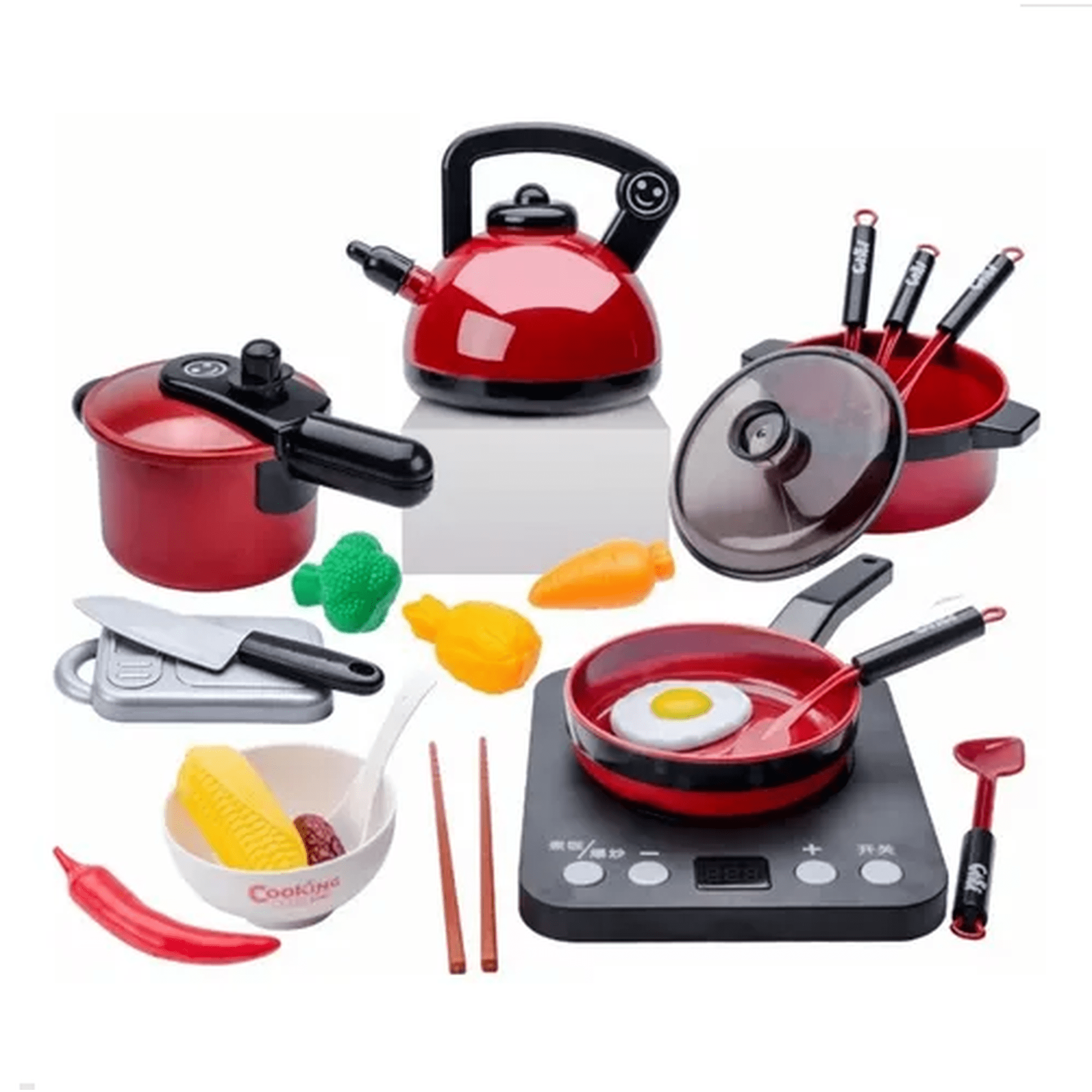 Genérico - Set Cocina Juguete 72 Piezas Accesorios Utensilios Comida Rojo