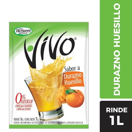 Jugo En Polvo Libre De Azúcar Durazno Huesillo 8g Sobre Vivo