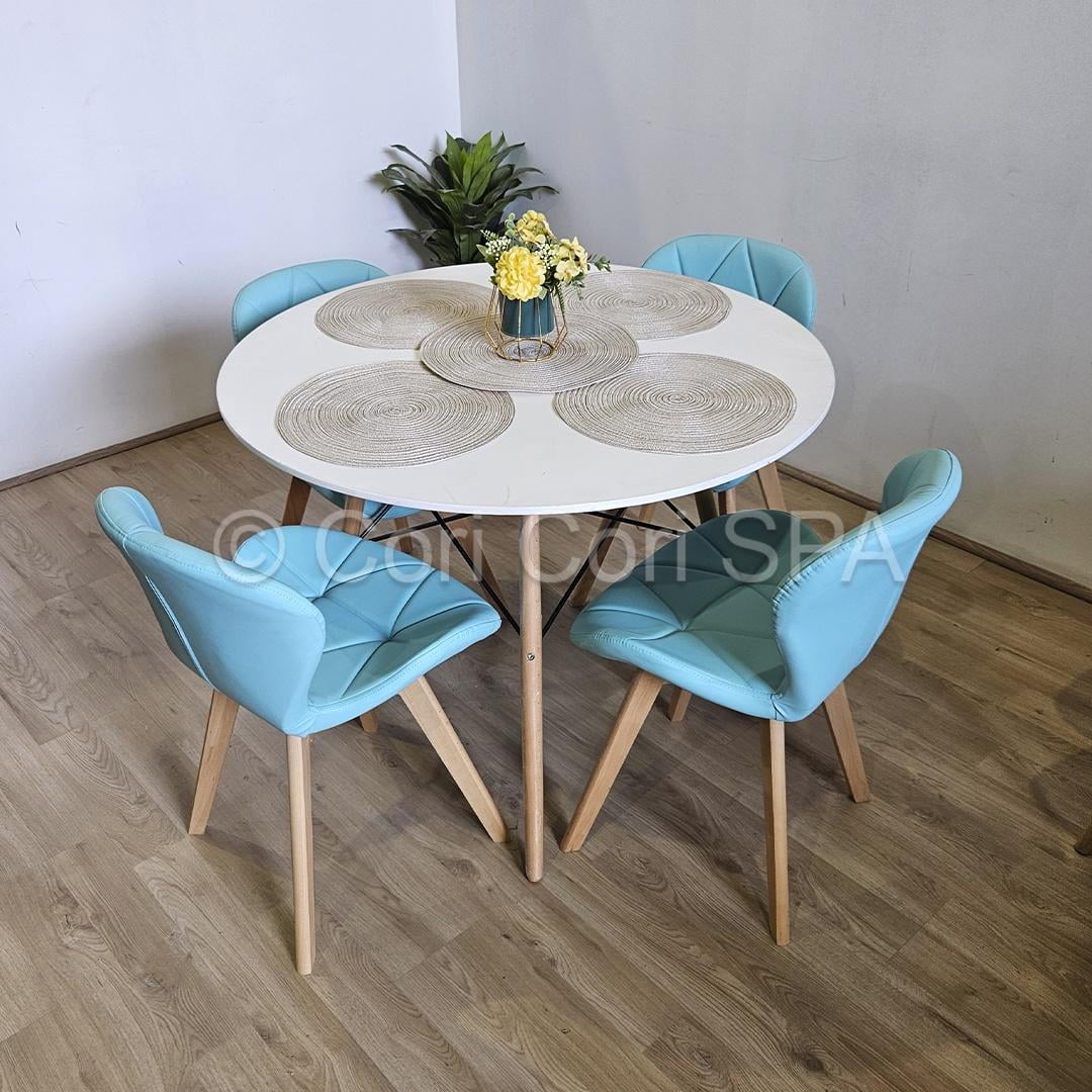 Cori Cori - Comedor Mesa Blanca 100cms + 4 Sillas Mariposa Wood Menta