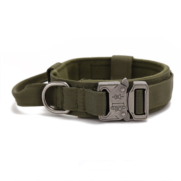 Collar táctico para perros medianos y grandes, resistente, con asa y correa de metal.