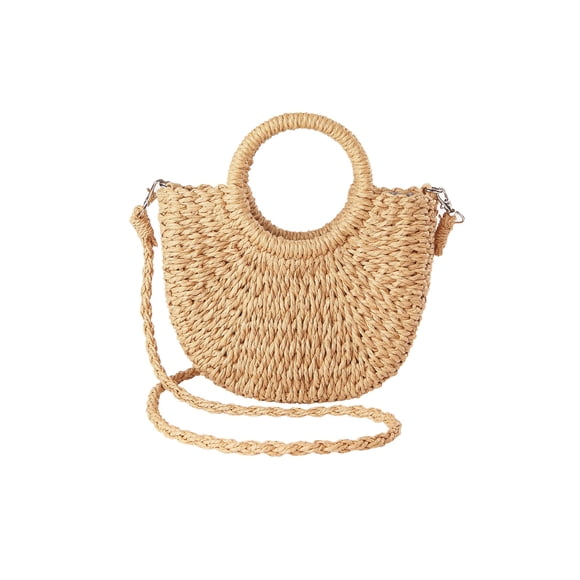 Bolso De Mano De Paja Mini 25x19x8 Cm Con Borla Caqui