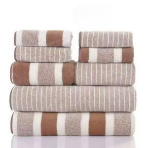 Top Lucky - Set De 8 Toallas Rayadas Ultra Absorbentes – Estilo Spa Marron