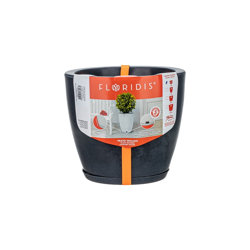 Floridis - Macetero Negro Marmol Amsterdam 28cm Alto Con Plato