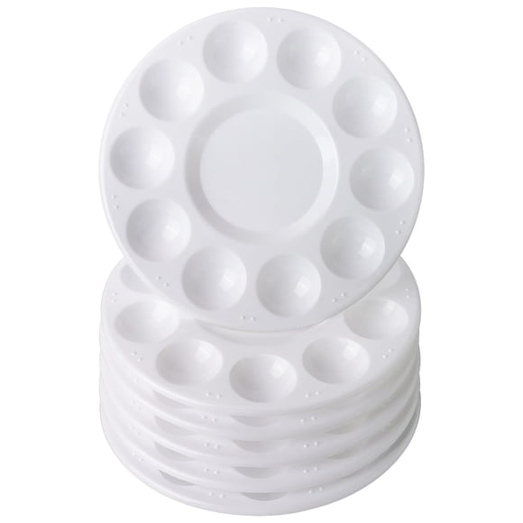 Bandeja de pintura Hutou pack de 6, redonda, 17 cm, blanca, de plástico