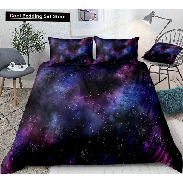 x1207 Bed SheetsStarry Sky Duvet Cover Colorful Galaxy Bedding Set Outer Space /Quilt Cover Glitter Polyester Comforter Cover 3-Piece Bedding Set (1 Duvet Cover + 2 Pillow Shams) nj1207