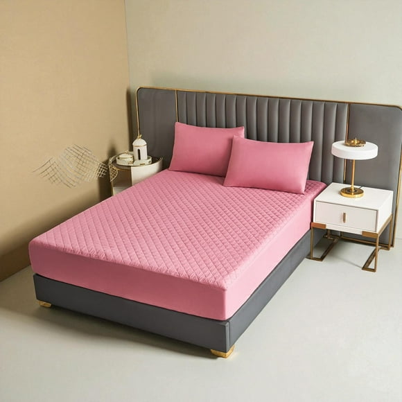 Cubrecolchón impermeable 1.5p + 01 funda de almohada Rosado