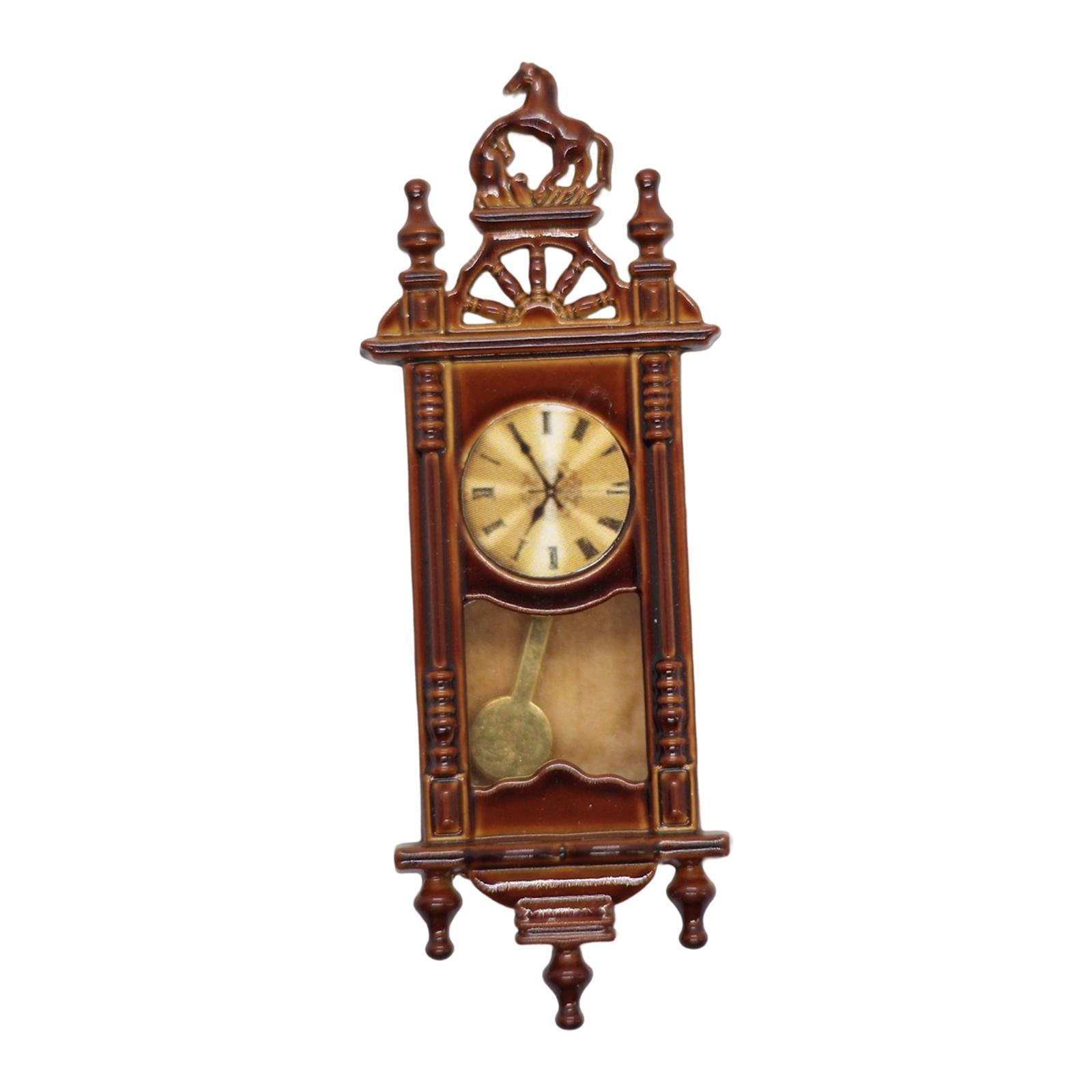 Magideal - Reloj De Pared De Casa De Muñecas A Escala 1:12, Reloj Retro, Modelo De Miniatura, Juego De Marco De Madera, Reloj, Escena, Decoración De Fantasía, Ac Marrón