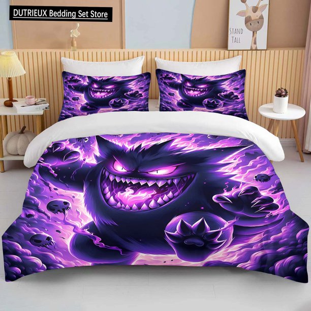 Pokemon Gengar Printed Bedding Set Cartoon Anime Duvet Cover Comforter Pillowcase Boys Girls Children Adults Bedding Set Luxury Bed Sheets