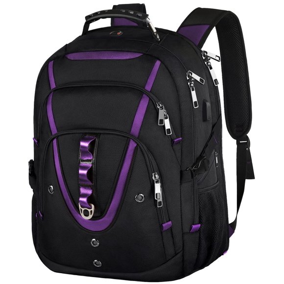 Mochila de viaje Mogplof 55-60L con puerto de carga USB, color morado