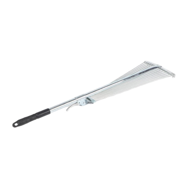 Rastrillo de metal ajustable para hojas de jardín, 15 púas, 65 pulgadas, rastrillo de hojas para césped, mango retráctil para mantenimiento de césped,