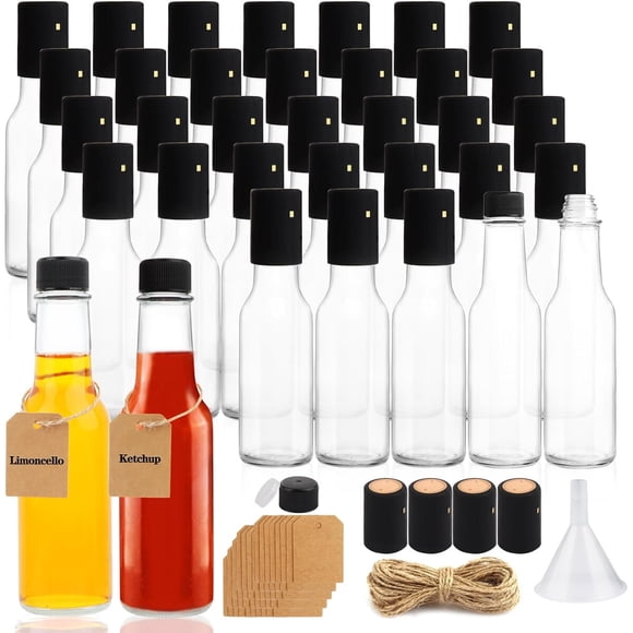 GUANENA Pack de 35 botellas para salsa picante de vidrio transparente, 150 ml