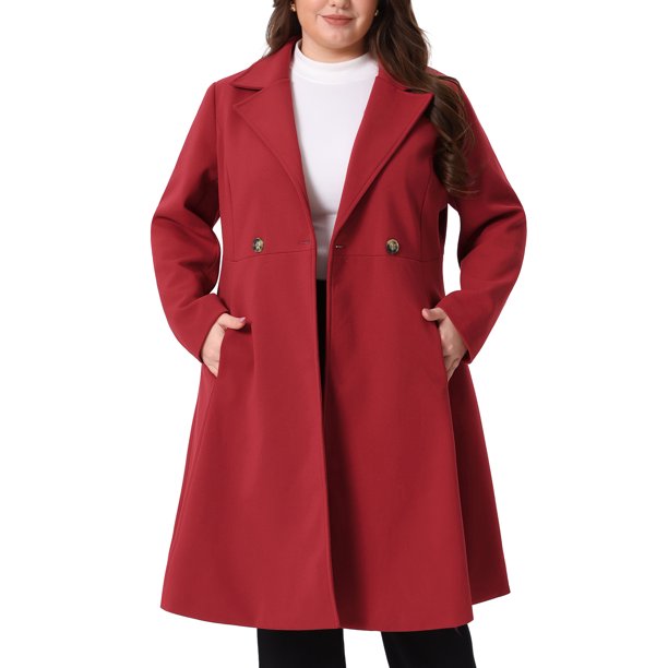 Agnes Orinda Trajes de Halloween Abrigos de Mujer Tallas Grandes Solapa de Muesca Doble Botonadura Elegante Trinchera Invierno Línea A Abrigos de Guisante 4X Burdeos