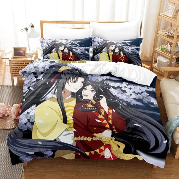 New Mo Dao Zu Shi Wei Ying and Lan Zhan Bedding Set Cartoon Anime three-piece set Adult Kid Bedroom Duvetcover Sets 3D Kawaii Bed Sheets