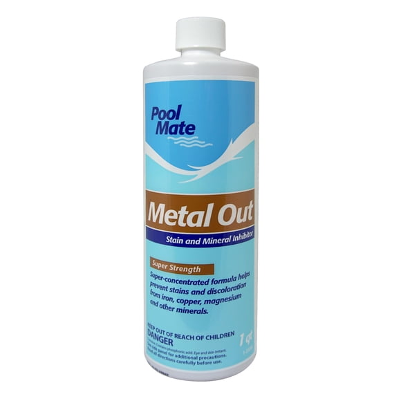 Pool Mate Concentrado de 1 cuarto para eliminar manchas metálicas e inhibidor de minerales, Removedor de metales para piscina, Removedor de manchas, Hecho en EE. UU.