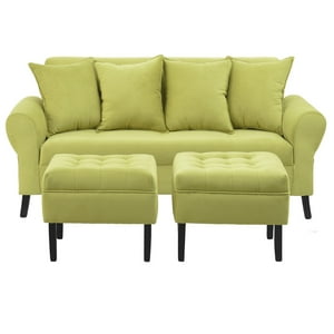 Bodevir - Sofa Lua 3C + 2 Pouf Felpa 20 Pistacho
