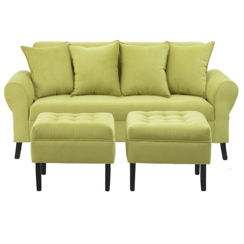 Bodevir - Sofa Lua 3C + 2 Pouf Felpa 20 Pistacho
