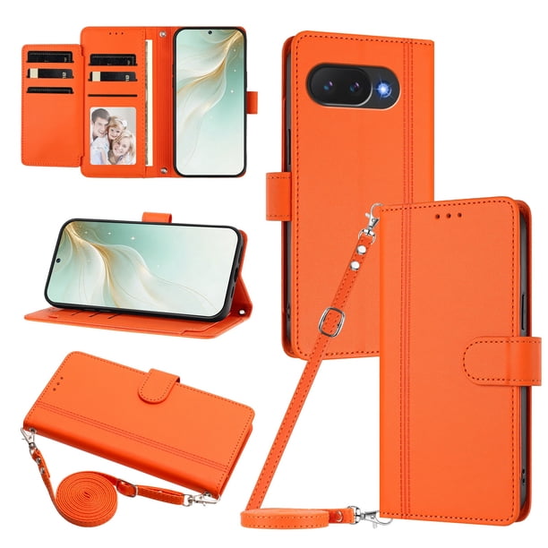 Google Pixel 10A Funda con Ranuras para 9 Tarjetas, Naranja