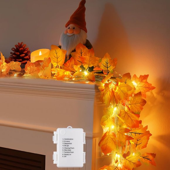 Guirnalda de hojas de arce Luditek de 14,7 ft con 40 LED y temporizador