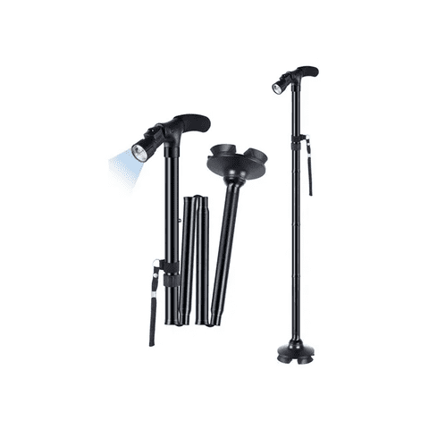 Genérico - Bastón Ortopédico Plegable Ajustable Con Luz Color Negro