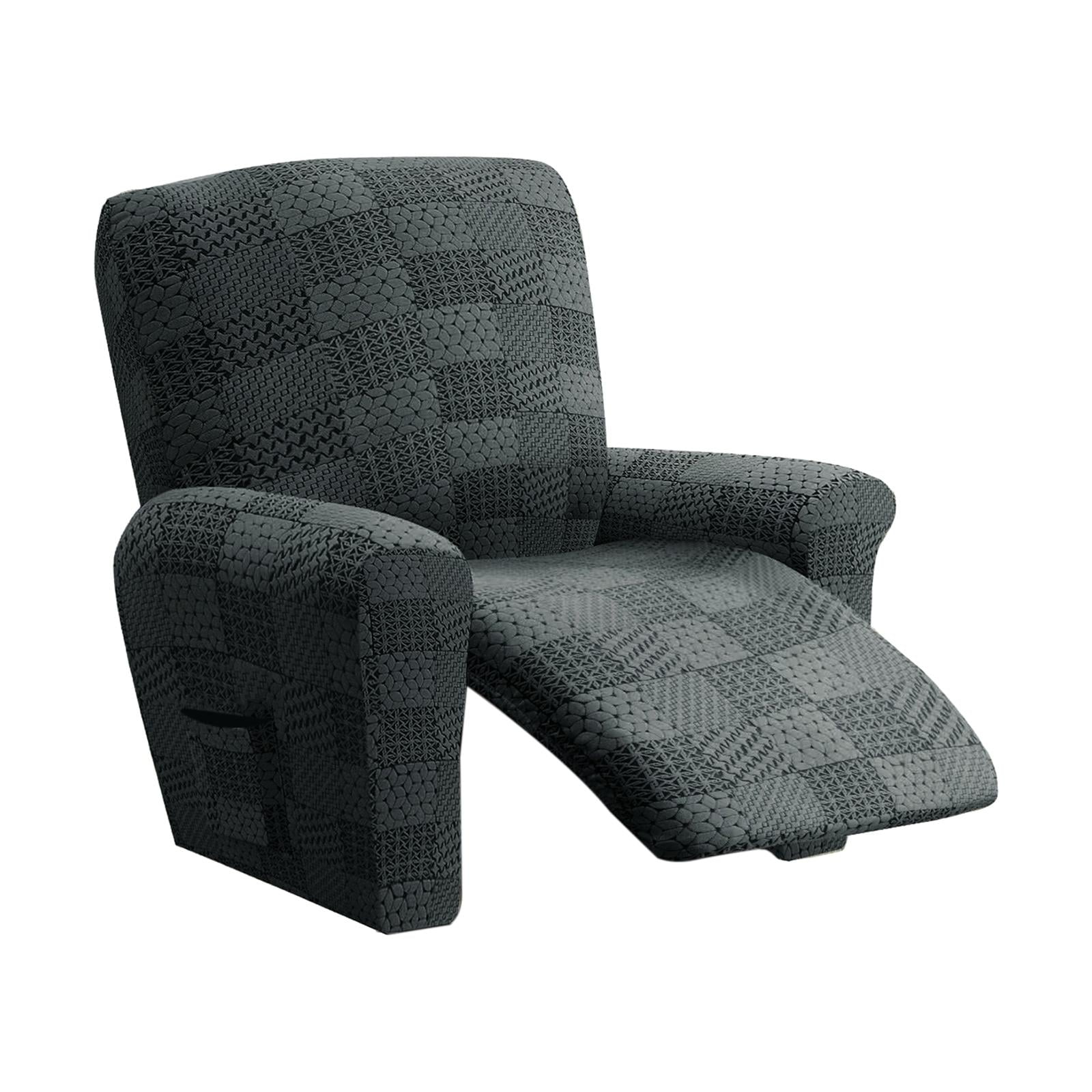 Magideal - Funda Elástica Para Sillón Reclinable, Antideslizantes Para Sofá, Protección Completa, 4 Piezas, Forma Lavable, Equipada Con Bolsillo Para Sala Gris