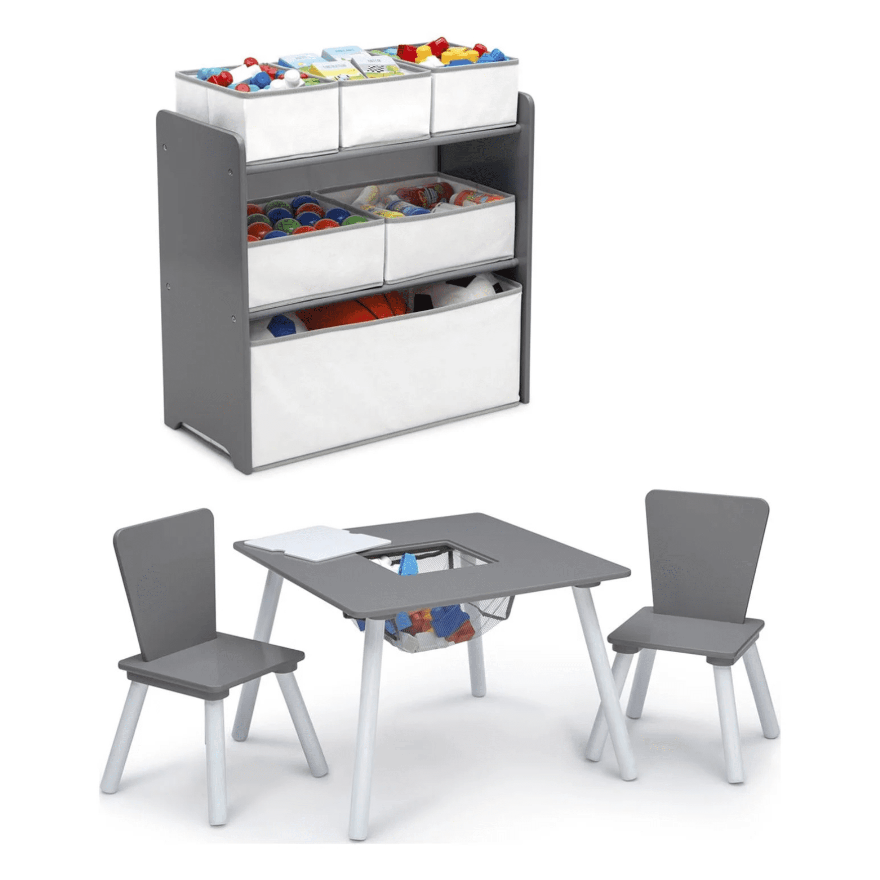 Set Juego De Mesa Y Organizador Infantil 6 Contenedores Gris/blanco Con Almacenaje Delta Children