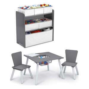 Set Juego De Mesa Y Organizador Infantil 6 Contenedores Gris/Blanco Con Almacenaje Delta Children