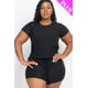 thumbnail image 1 of Conjunto De Camiseta Básica De Manga Corta Con Cuello Redondo Y Shorts Con Cordón En La Cintura De Punto Acanalado Color Negro (talla Grande Para Mujer), 1 of 5
