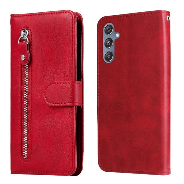 Funda con Cremallera para Samsung Galaxy M34 5G, Carcasa Cartera de Cuero PU con Soporte y Tarjetero