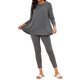 thumbnail image 2 of INSPIRE CHIC Conjuntos de Pijama para Mujer de Manga Larga Modal Ropa de Dormir Suave y Cómoda Conjunto de 2 Piezas Pj a Juego Parte Superior Pantalones Ropa de Dormir Ropa de Casa M Gris Oscuro, 2 of 6