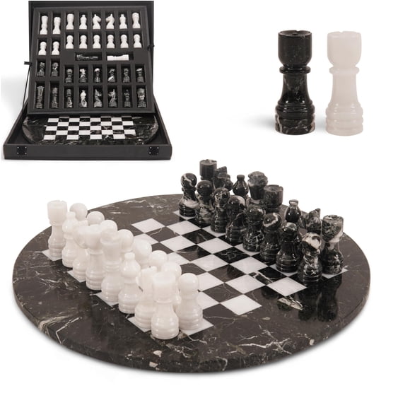Set de Ajedrez de Mármol EARTHENTONES con Tablero Redondo de 38 cm