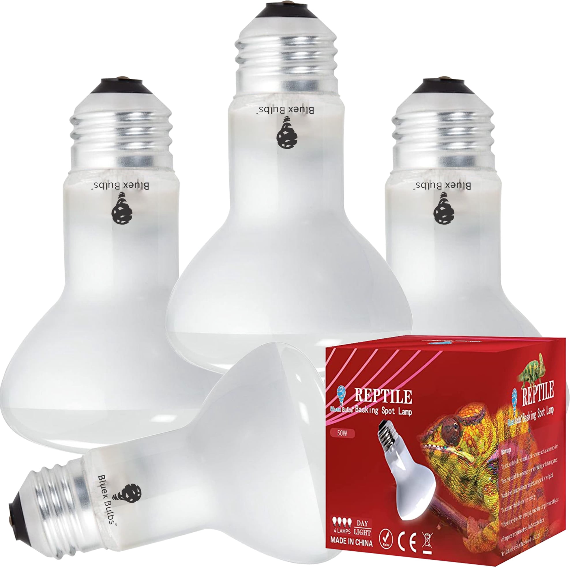 Bombillas Basking Light de 50 W, paquete de 4 bombillas Bluex para reptiles