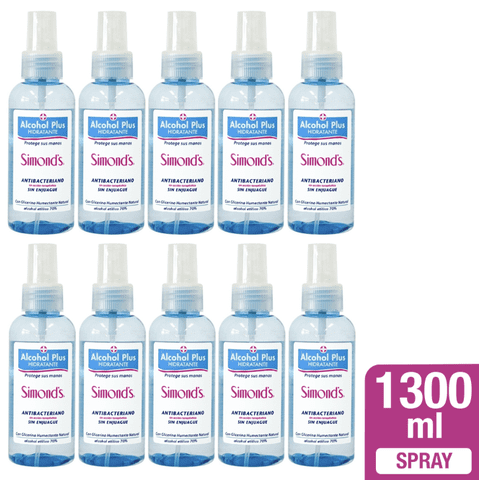 Pack X 10 Alcohol Gel Plus Con Glicerina Simond'S Spray 130 Ml