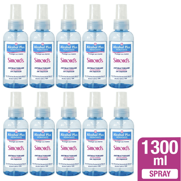 Pack x 10 Alcohol Gel Plus con Glicerina Simond's Spray 130 ml