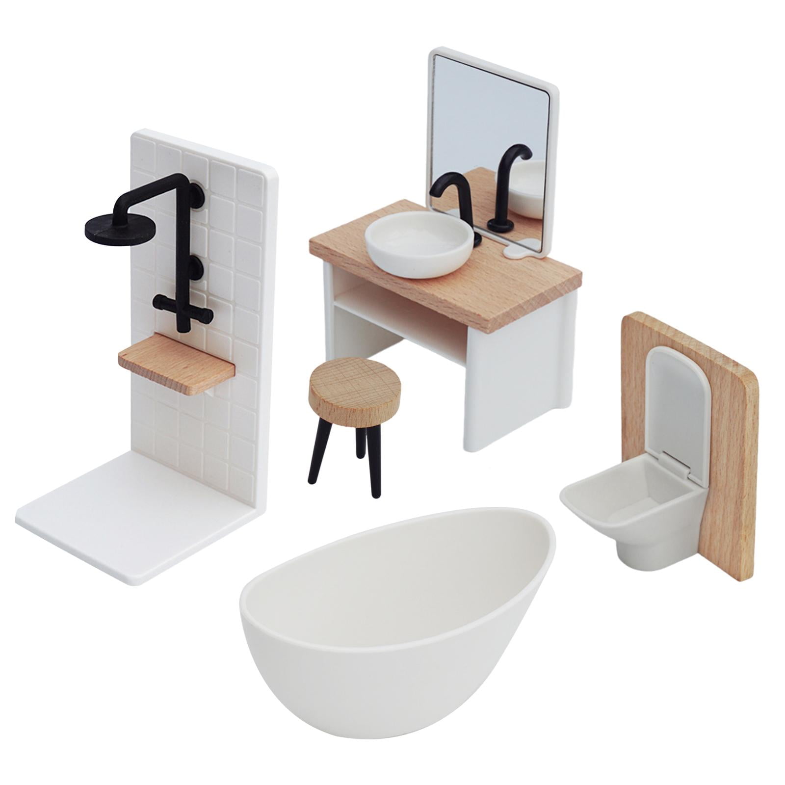 Magideal - 5x 1:12 Juego De Baño Para Casa De Muñecas, Muebles En Miniatura, Accesorios Para Niños A Partir De 3 Años, Regalos De Cumpleaños Para Niños, Inodoro