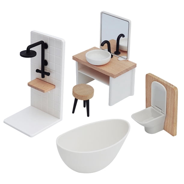 5x 1:12 Juego de baño para casa de muñecas, muebles en miniatura, accesorios para niños a partir de 3 años, regalos de cumpleaños para niños, inodoro